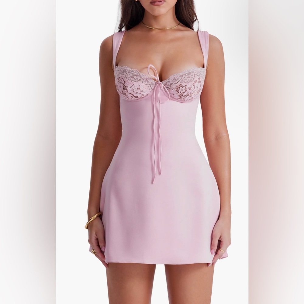 House of CB Rosehill Adriana Lace Inset Satin Minidress
